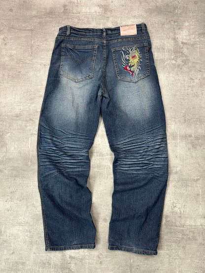 BLUE VINTAGE Y2K JAPANESE STYLE PRINT DENIM - M/L