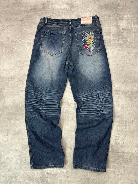 BLUE VINTAGE Y2K JAPANESE STYLE PRINT DENIM - M/L