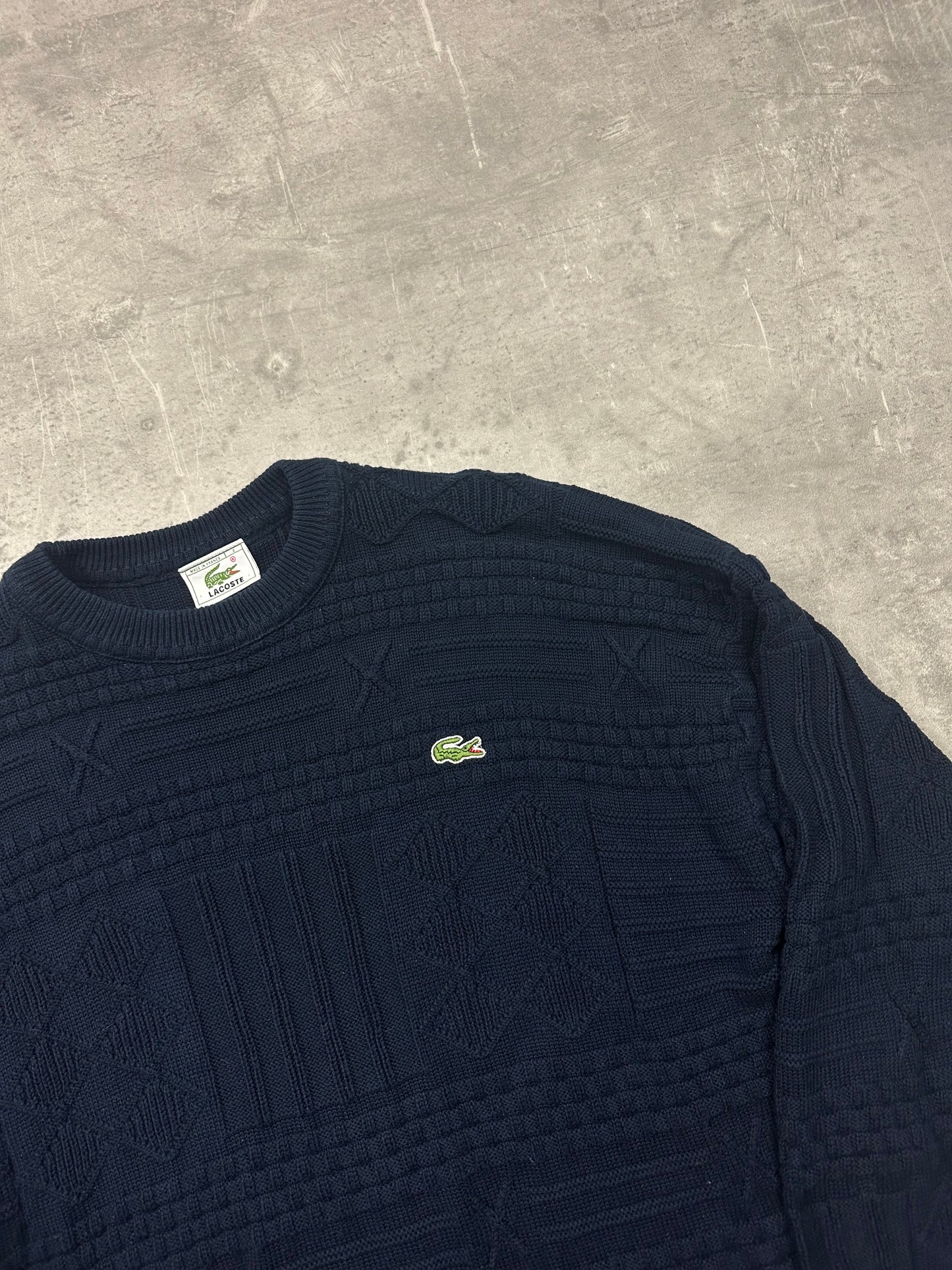 NAVY VINTAGE LACOSTE CABLE KNIT PULLOVER - M/L