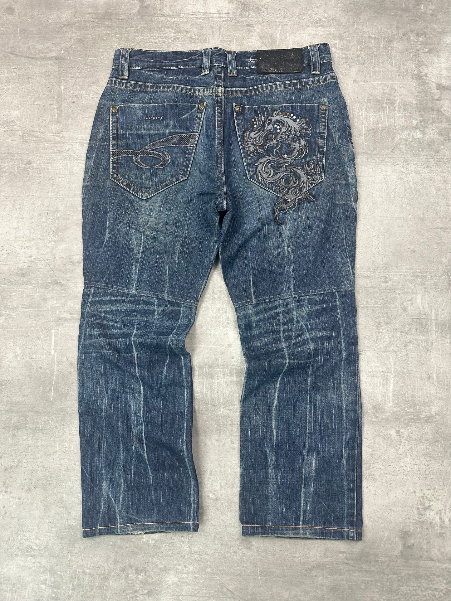BLUE WASHED VINTAGE Y2K JAPANESE STYLE PRINT DENIM - 2000s - S