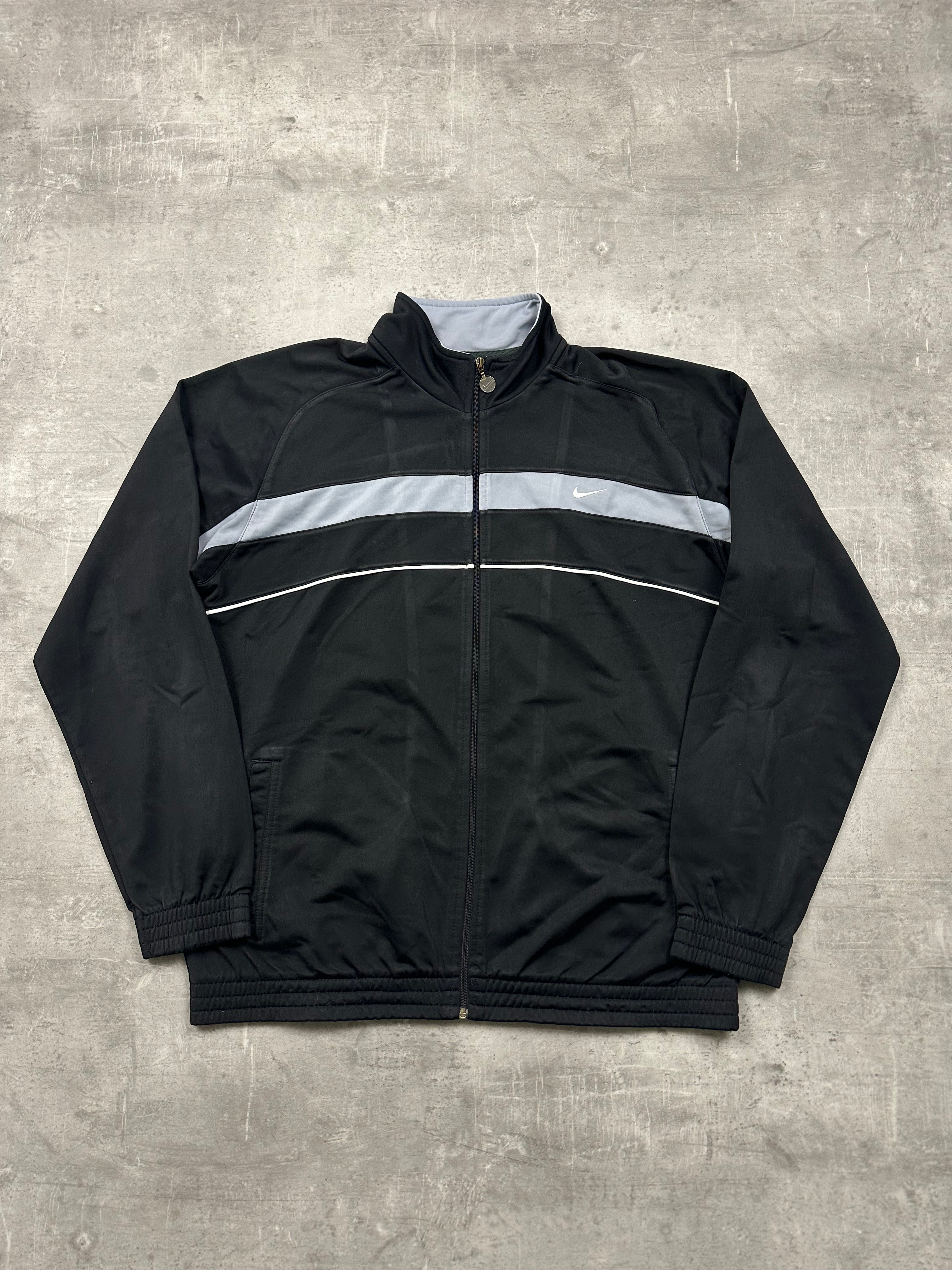 BLACK/GREY VINTAGE NIKE RETRO TRACK JACKET - 2000s - M/L
