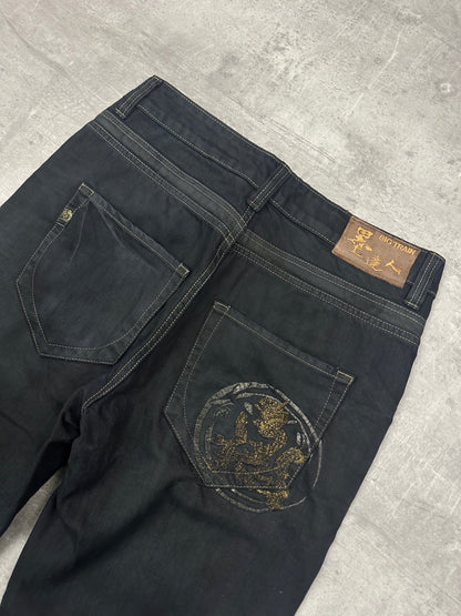 BLACK VINTAGE Y2K JAPANESE STYLE PRINT DENIM - 2000s - M