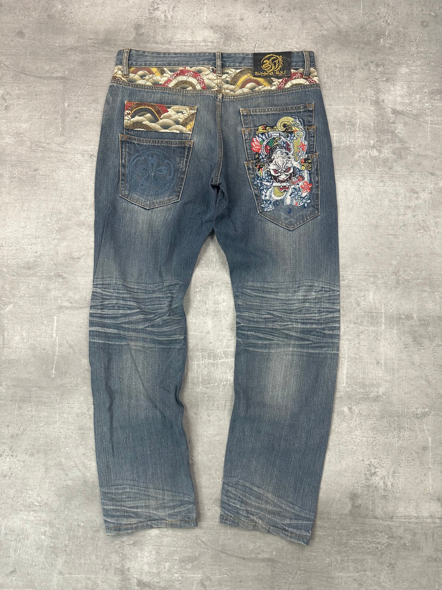 BLUE WASHED VINTAGE Y2K JAPANESE STYLE PRINT DENIM - 2000s - M/L