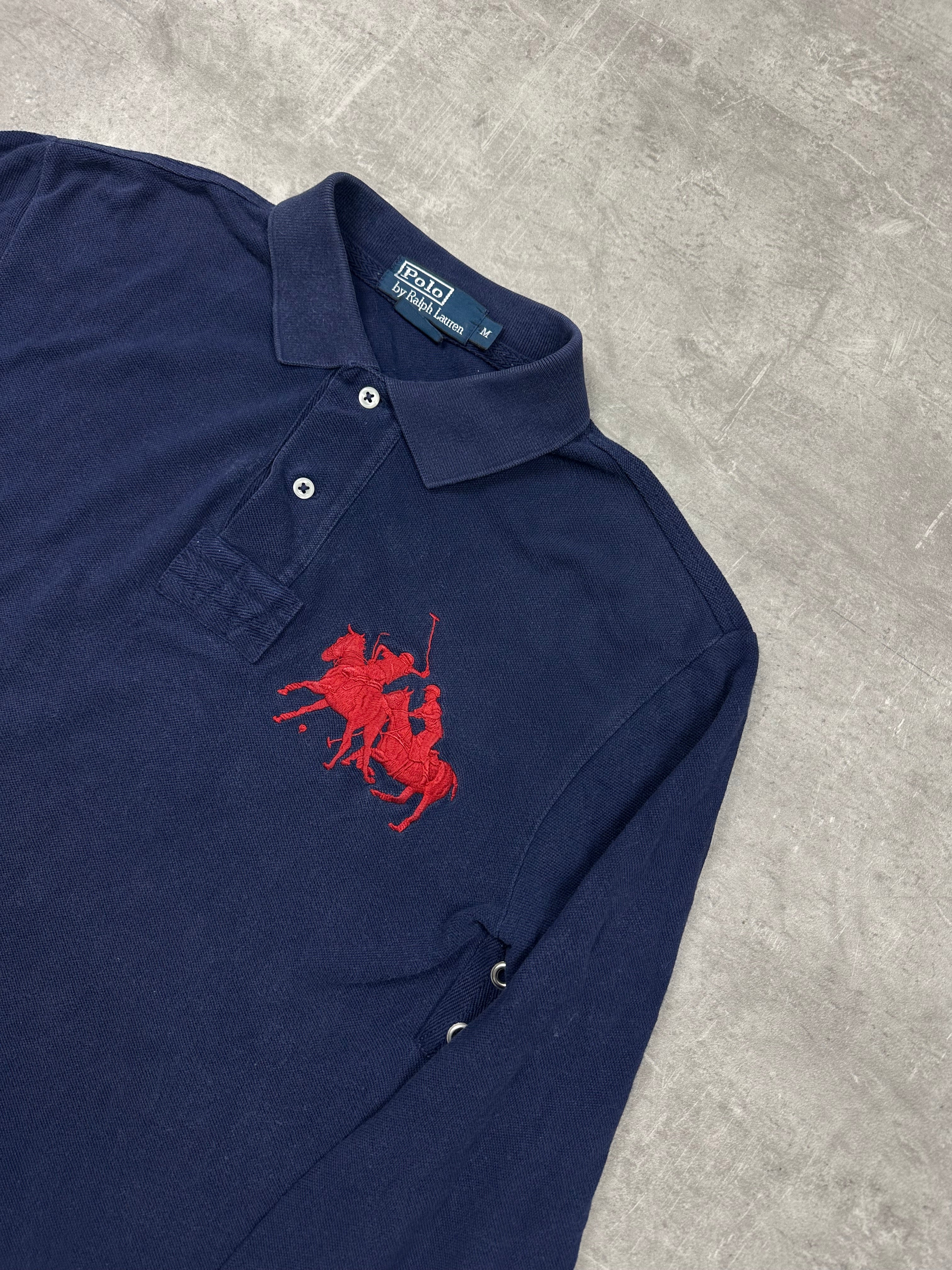 NAVY/RED POLO RALPH LAUREN PONY CLUB LONG-SLEEVE SHIRT - M/L