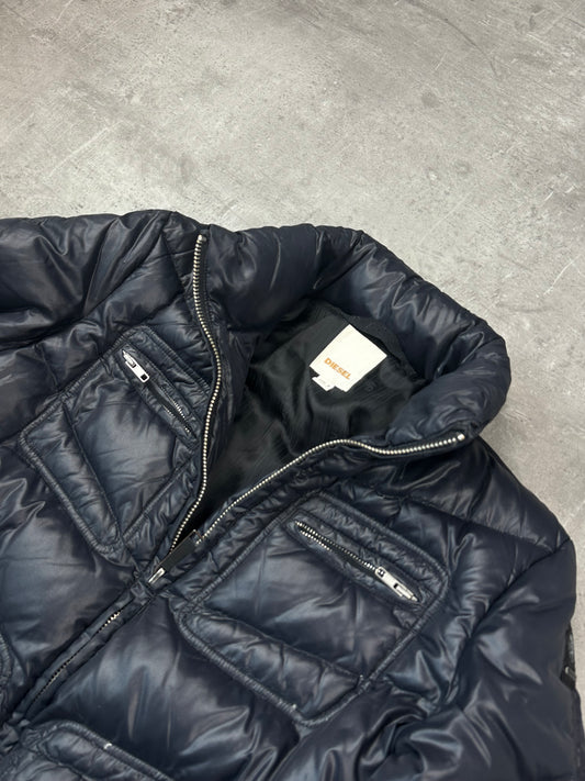 BLACK VINTAGE DIESEL PUFFER JACKET SHINY - 2000s - M
