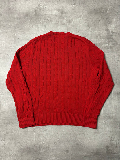 RED POLO RALPH LAUREN CABLE KNIT PULLOVER - L
