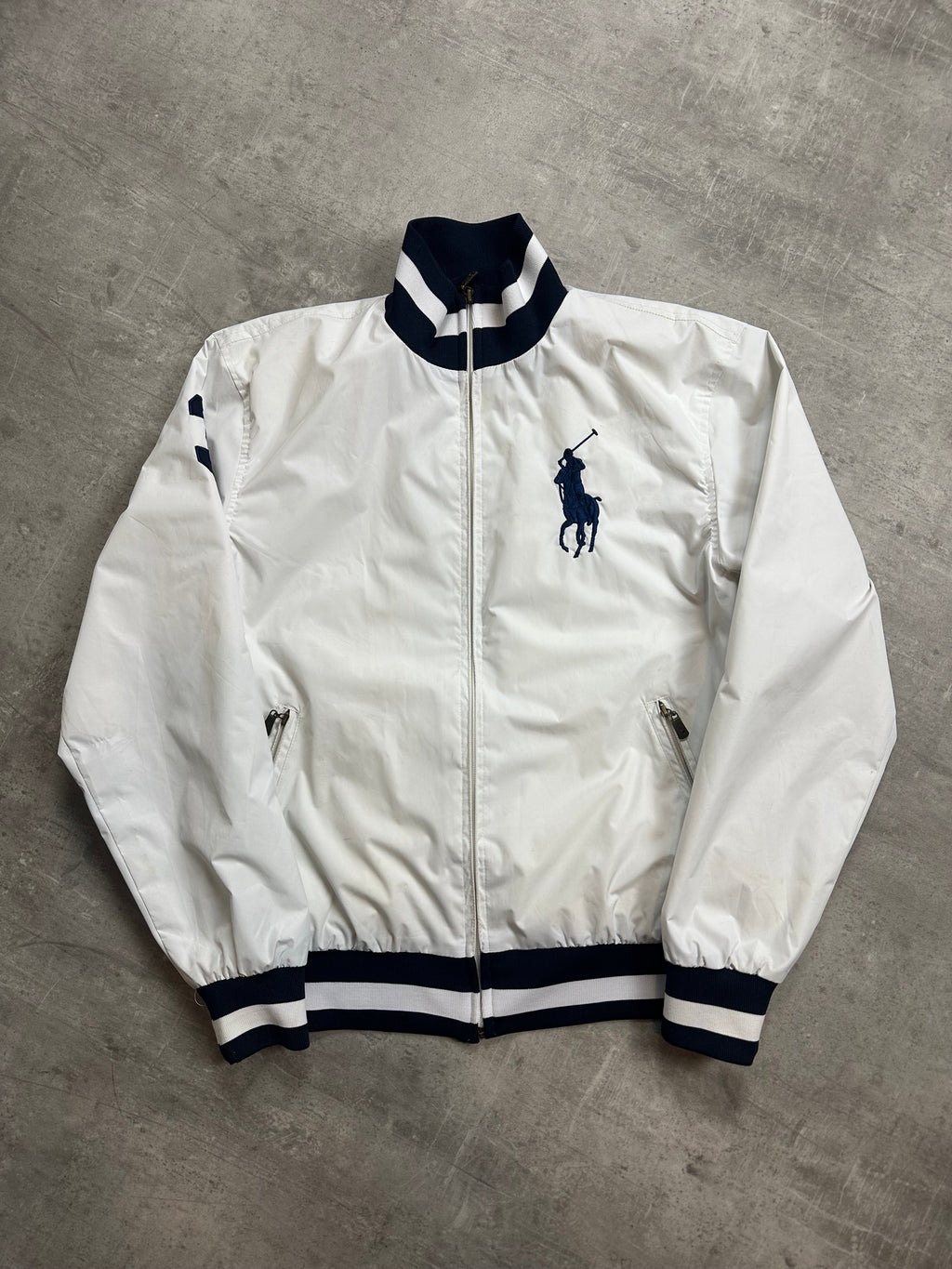 WHITE/NAVY POLO RALPH LAUREN BIG PONY BOMBER JACKET - 2000s - M/L