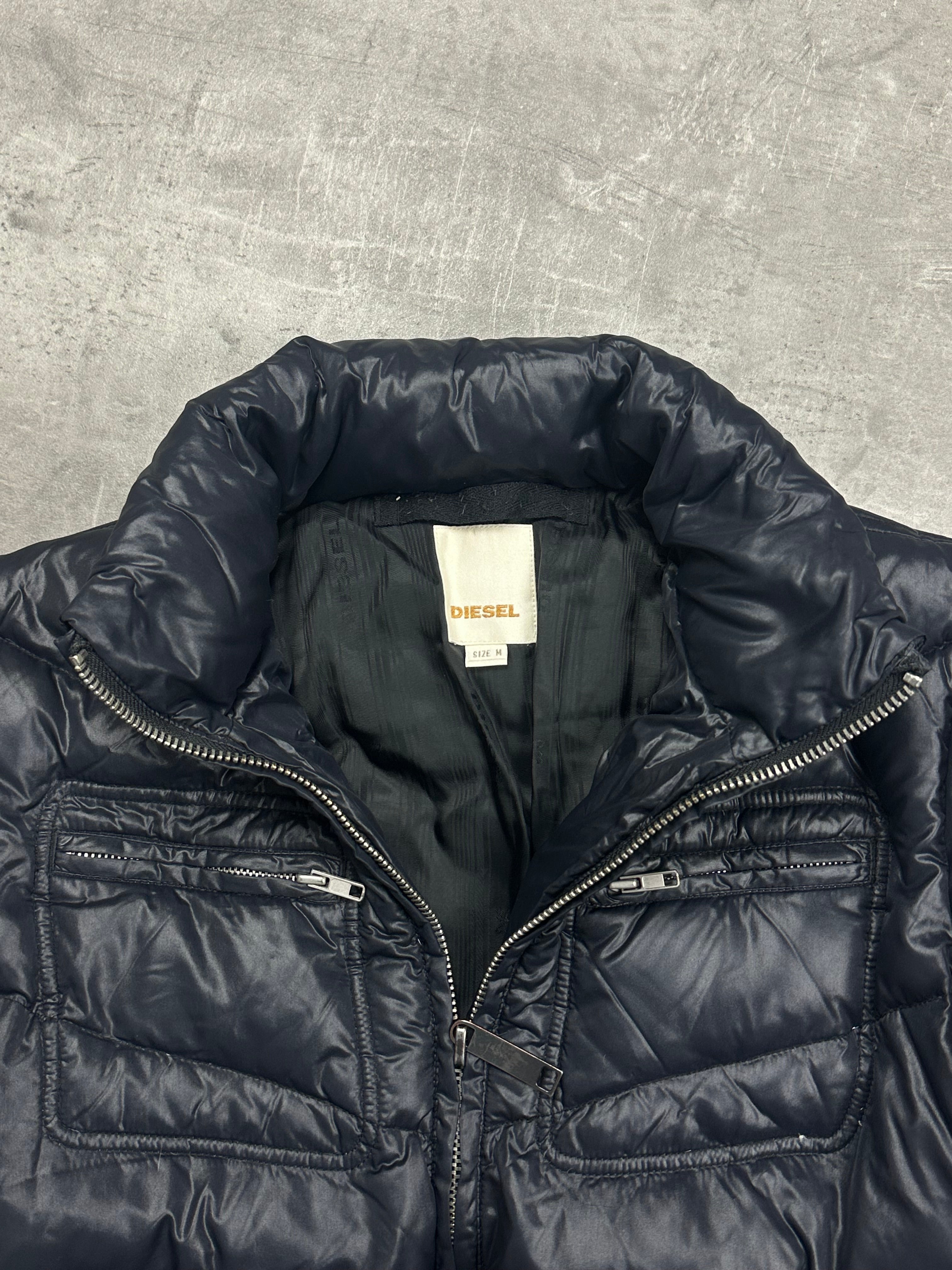 BLACK SHINY VINTAGE DIESEL DOWN PUFFER JACKET - M/L