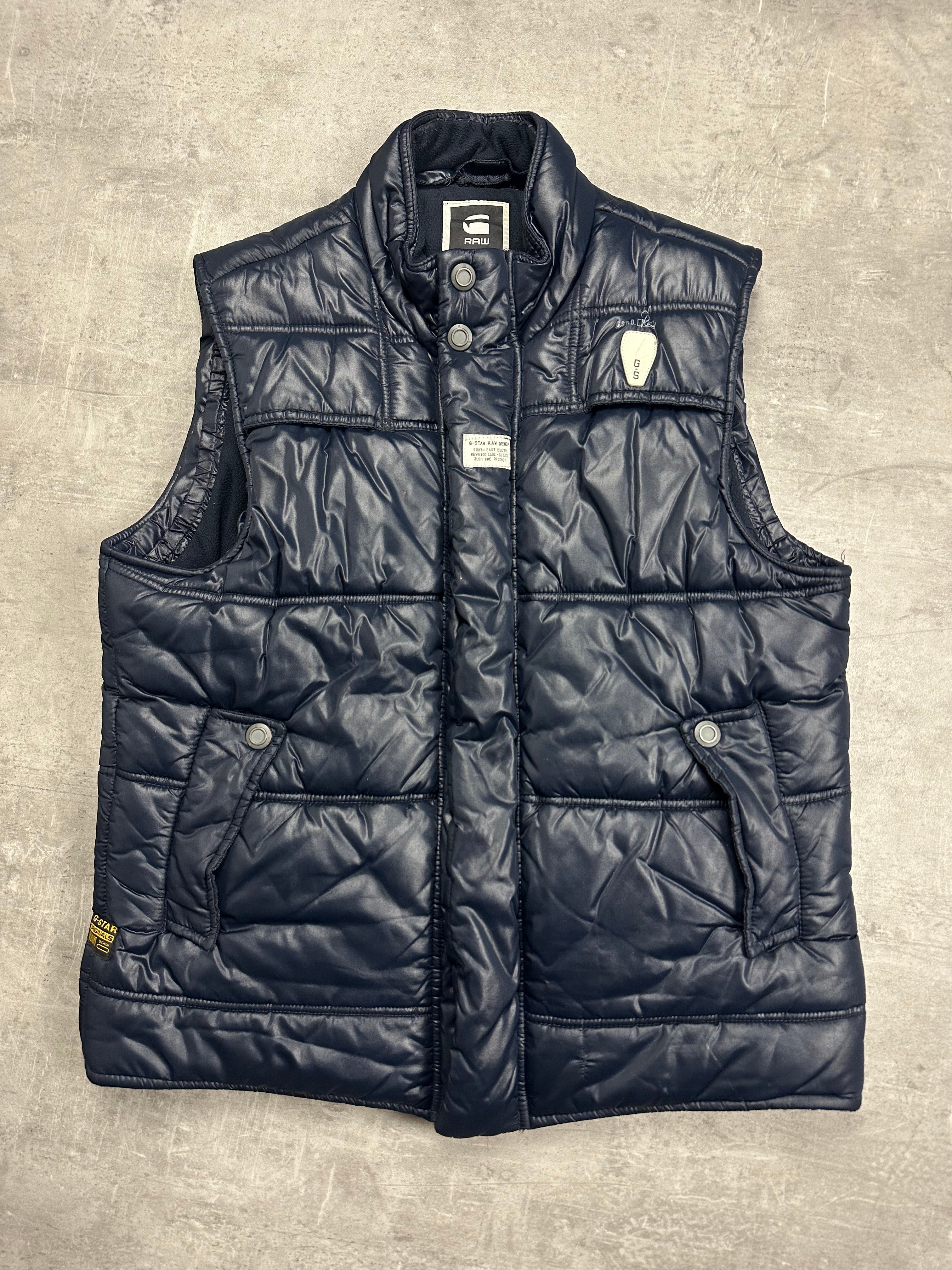 NAVY SHINY VINTAGE G-STAR RAW PUFFER VEST - 2000s - M/L
