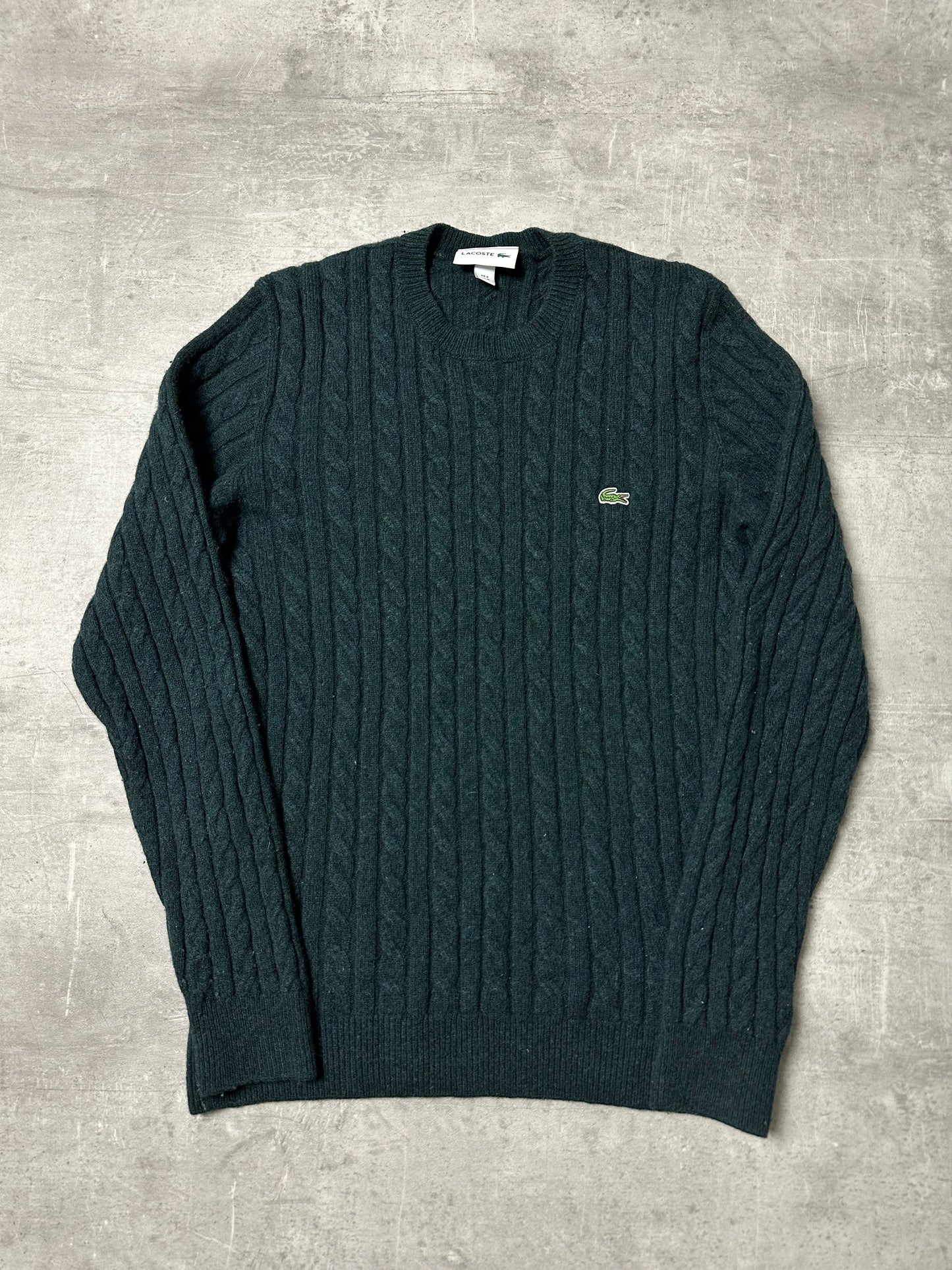 DARK GREEN LACOSTE WOOL KNIT PULLOVER - M