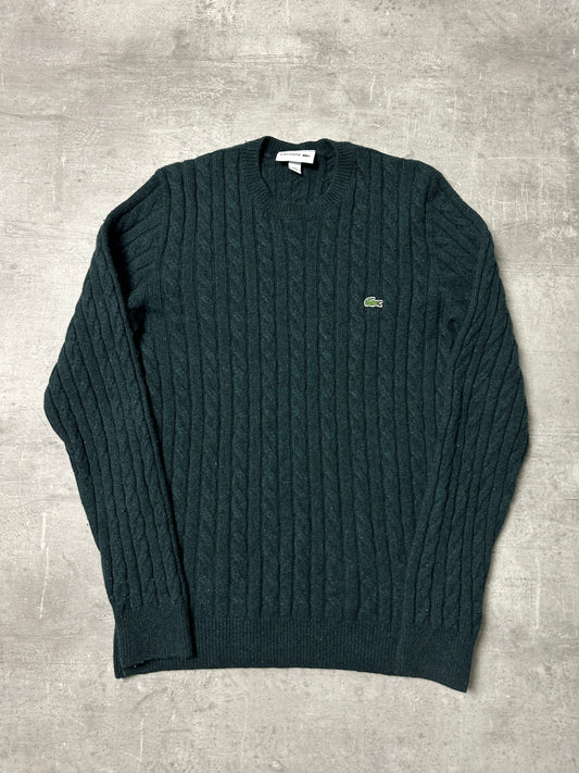 DARK GREEN LACOSTE WOOL KNIT PULLOVER - M