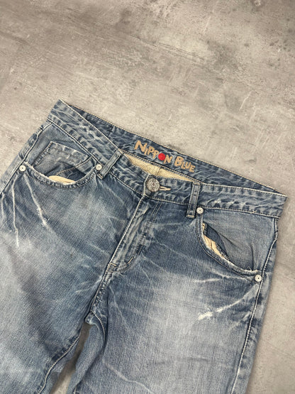 BLUE WASHED VINTAGE Y2K JAPANESE STYLE PRINT DENIM - 2000s - M/L