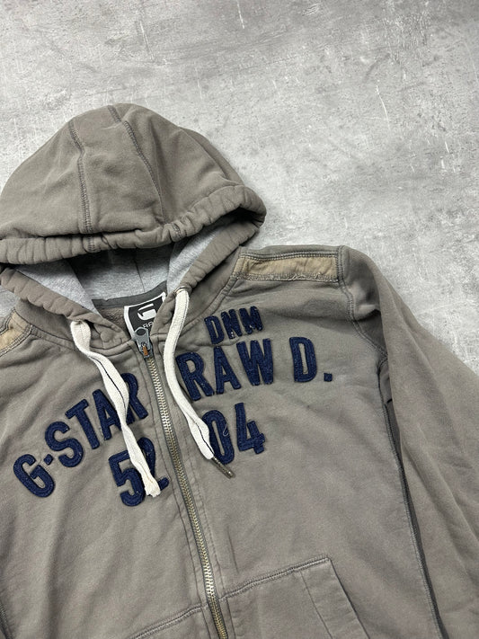 BEIGE/GREY VINTAGE G-STAR ZIP HOODIE - 2000s - L