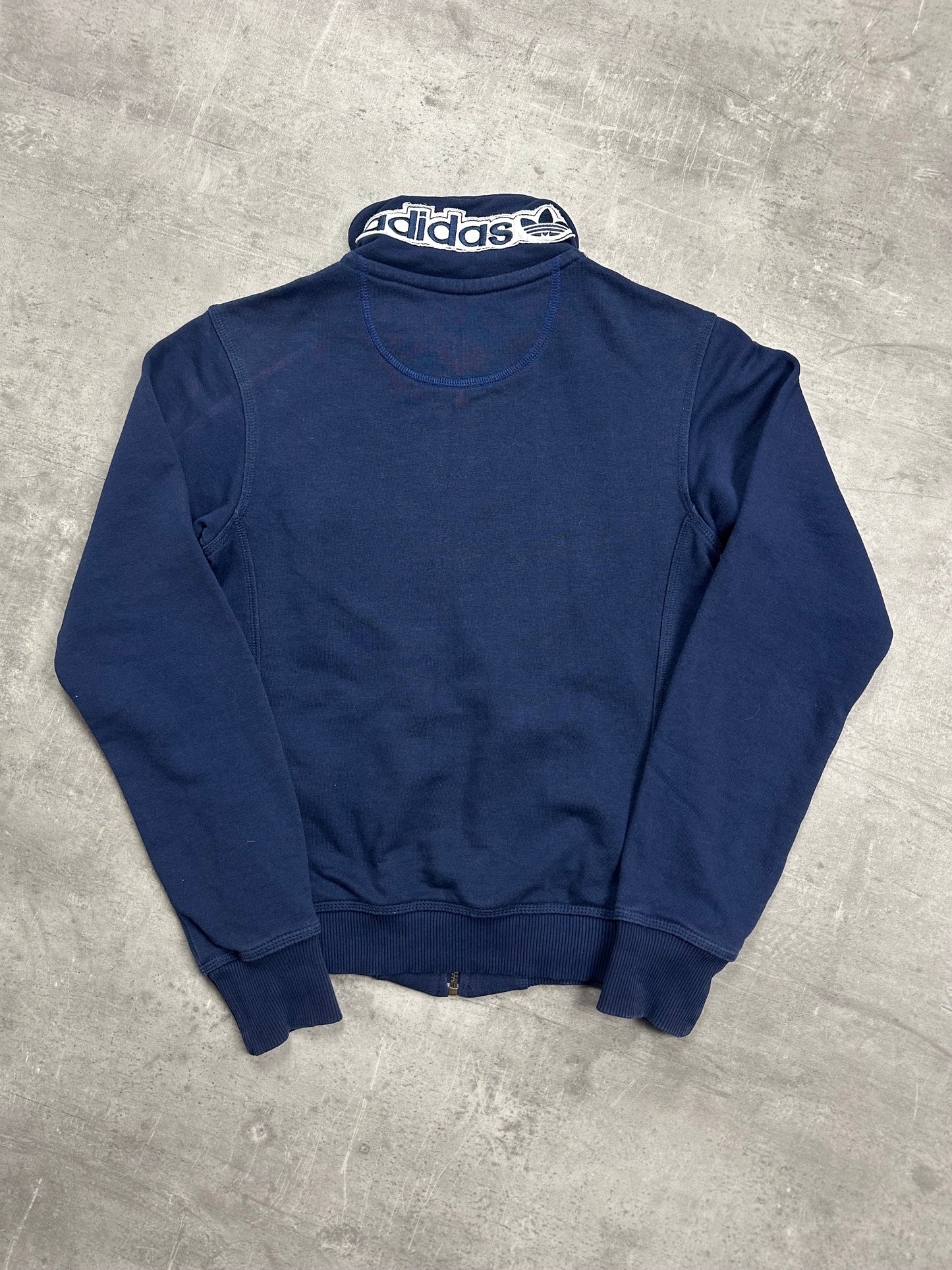 NAVY/WHITE VINTAGE ADIDAS FIREBIRD ZIP HOODIE - 2000s - XS