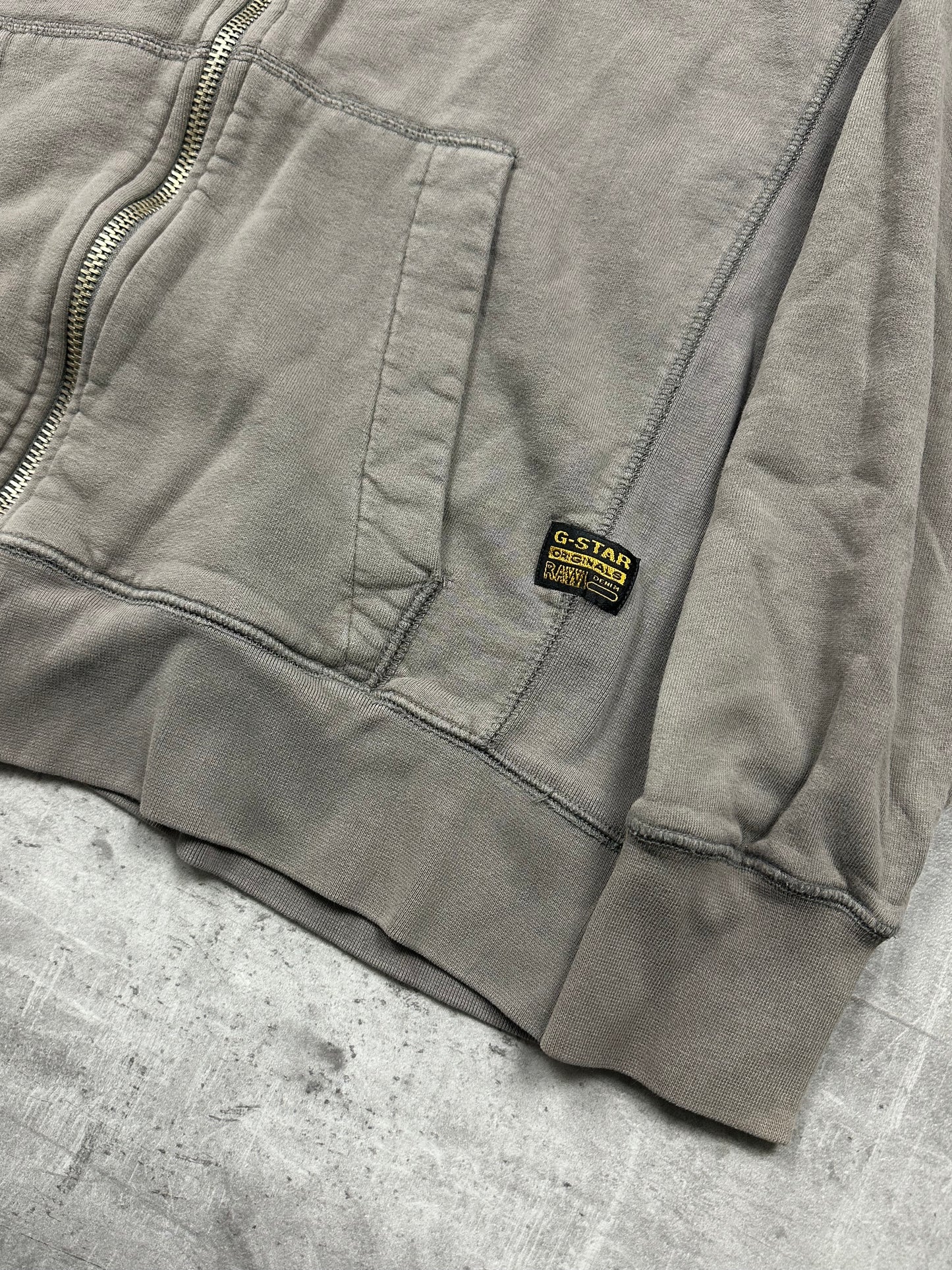 BEIGE/GREY VINTAGE G-STAR ZIP HOODIE - 2000s - L