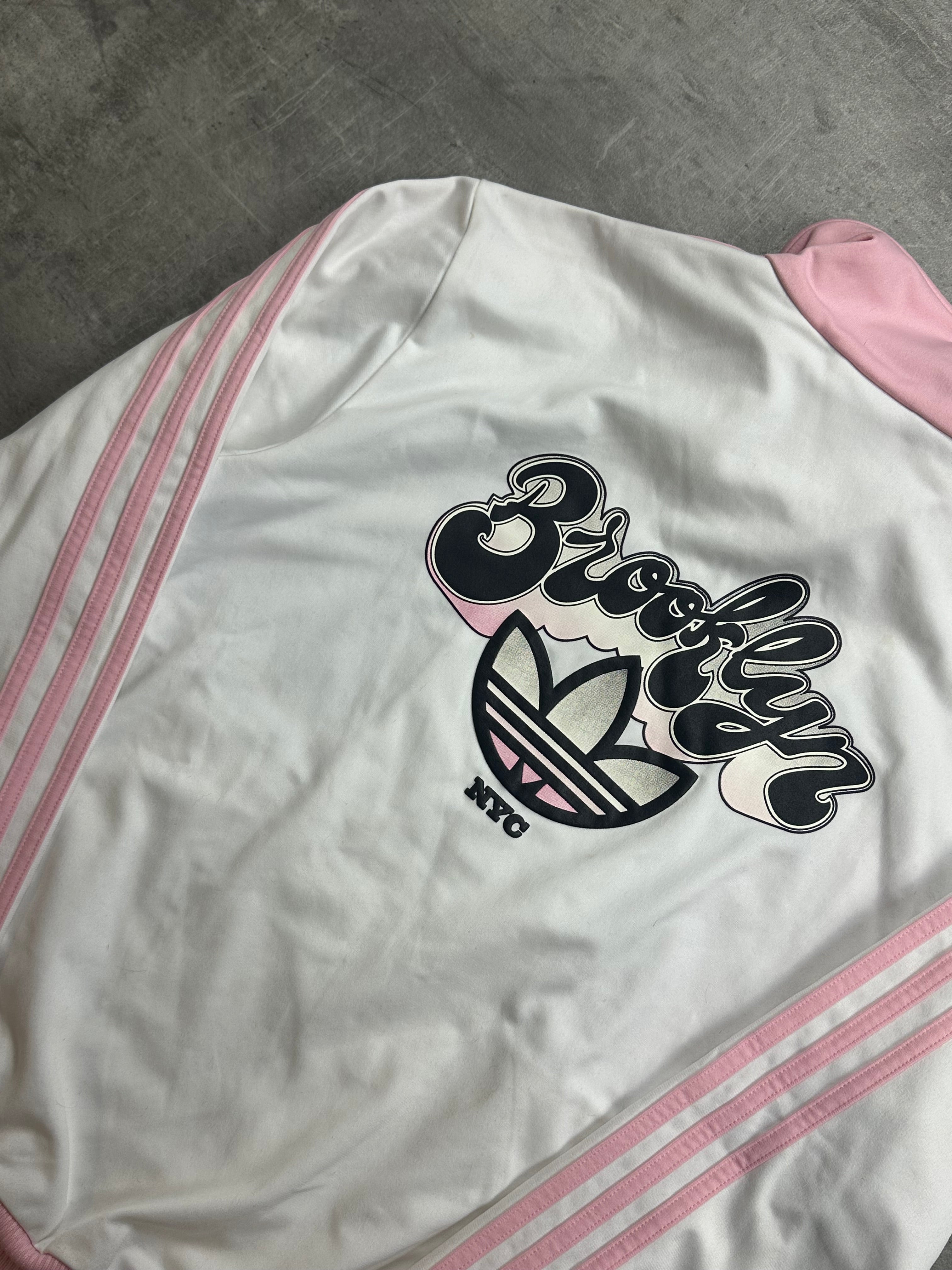 WHITE/PINK VINTAGE ADIDAS RETRO FIREBIRD BROOKLYN TRACK JACKET VERY RARE - 2000s - S