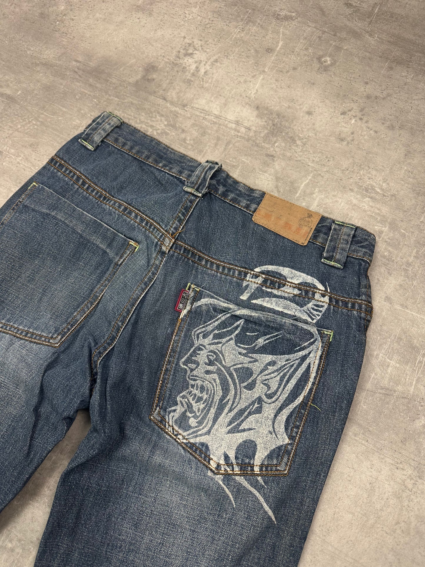 BLUE WASHED VINTAGE Y2K JAPANESE STYLE PRINT DENIM - 2000s - M/L