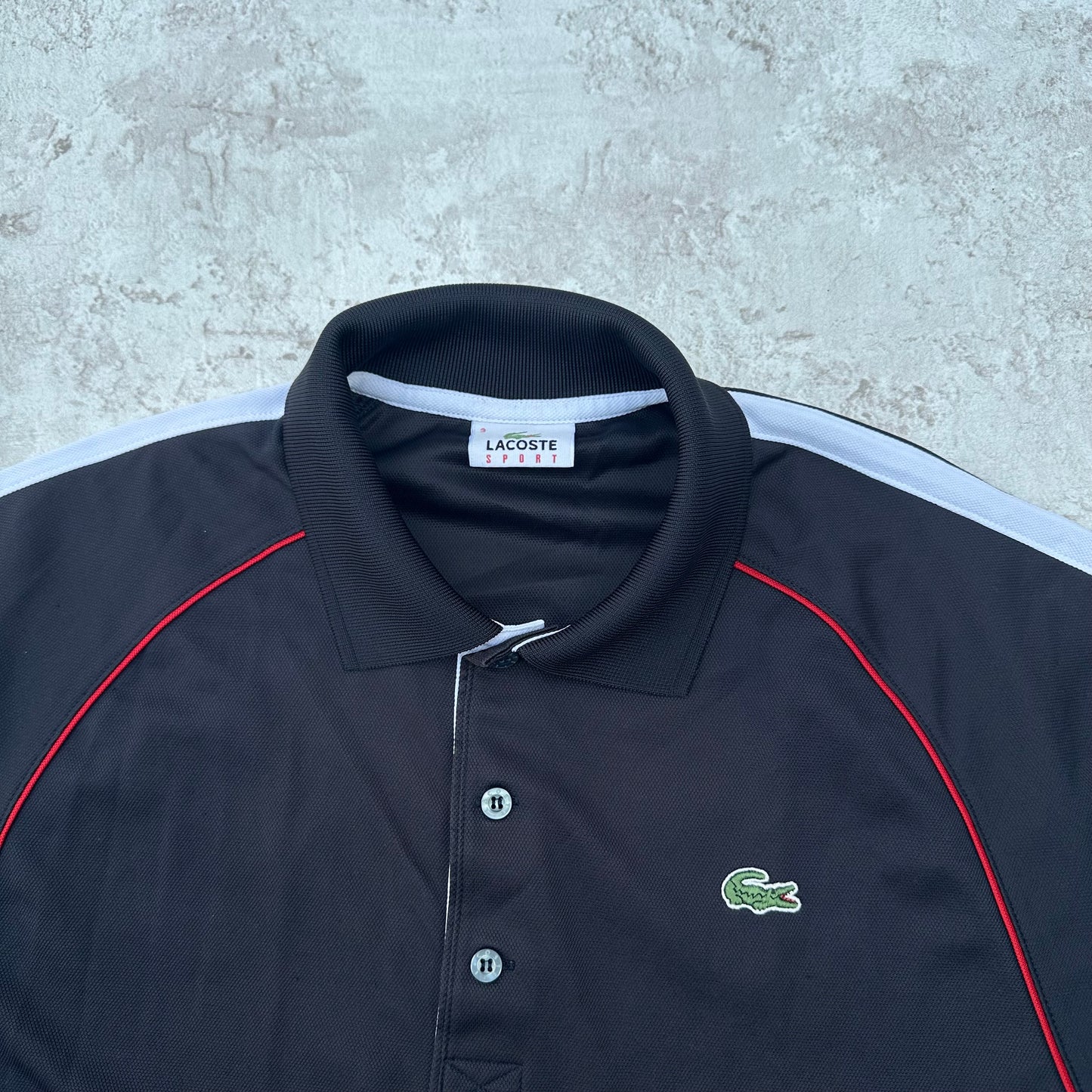 BLACK/RED LACOSTE SPORT POLOSHIRT - 2000s - M