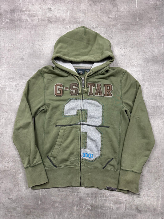 OLIVE VINTAGE G-STAR ZIP HOODIE RARE - 2000s - M/L