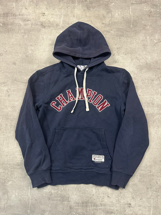 NAVY/RED VINTAGE CHAMPION HOODIE - 2000s - M