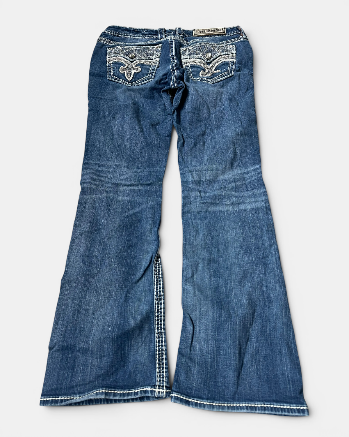 BLUE VINTAGE ROCK REVIVAL EMBROIDERY BOOTCUT DENIM JEANS