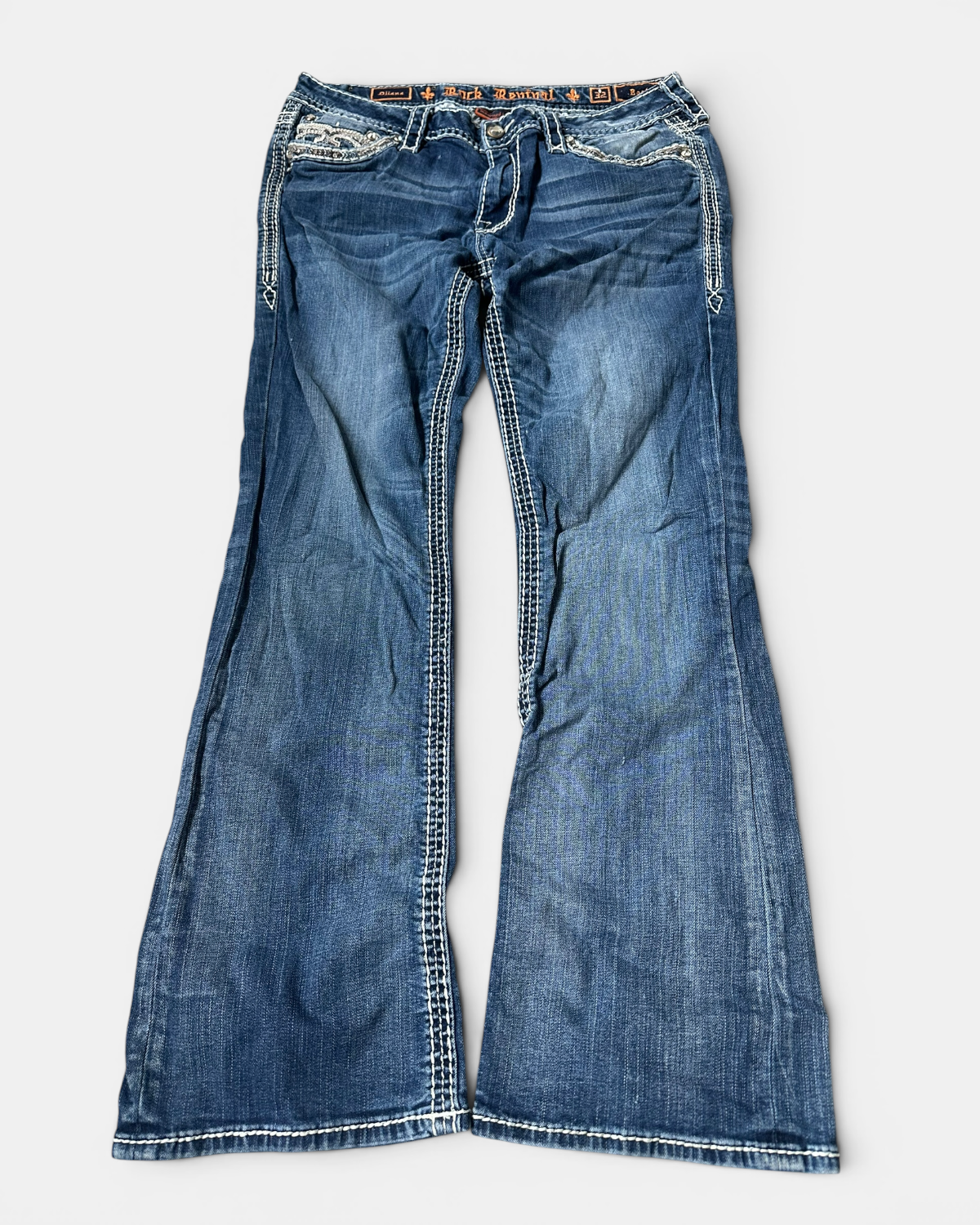 BLUE VINTAGE ROCK REVIVAL EMBROIDERY BOOTCUT DENIM JEANS