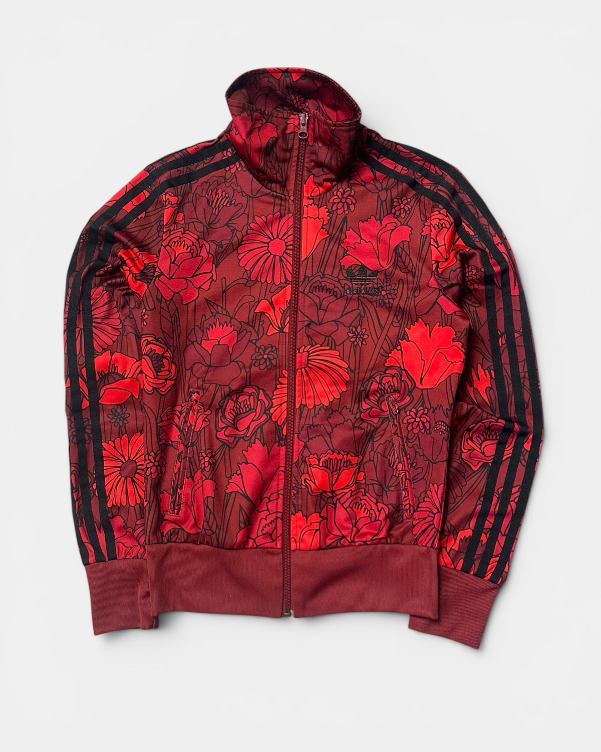 RED/BLACK VINTAGE ADIDAS RETRO FIREBIRD FLOWERS TRACKJACKET