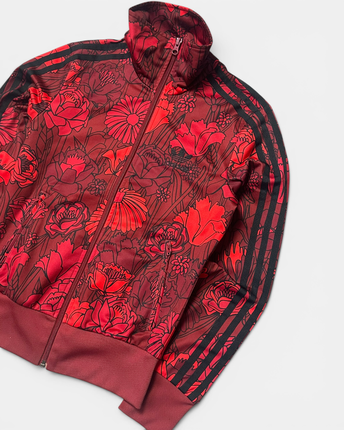 RED/BLACK VINTAGE ADIDAS RETRO FIREBIRD FLOWERS TRACKJACKET