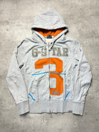 GREY/ORANGE VINTAGE G-STAR RAW ZIP HOODIE RARE - 2000s - M