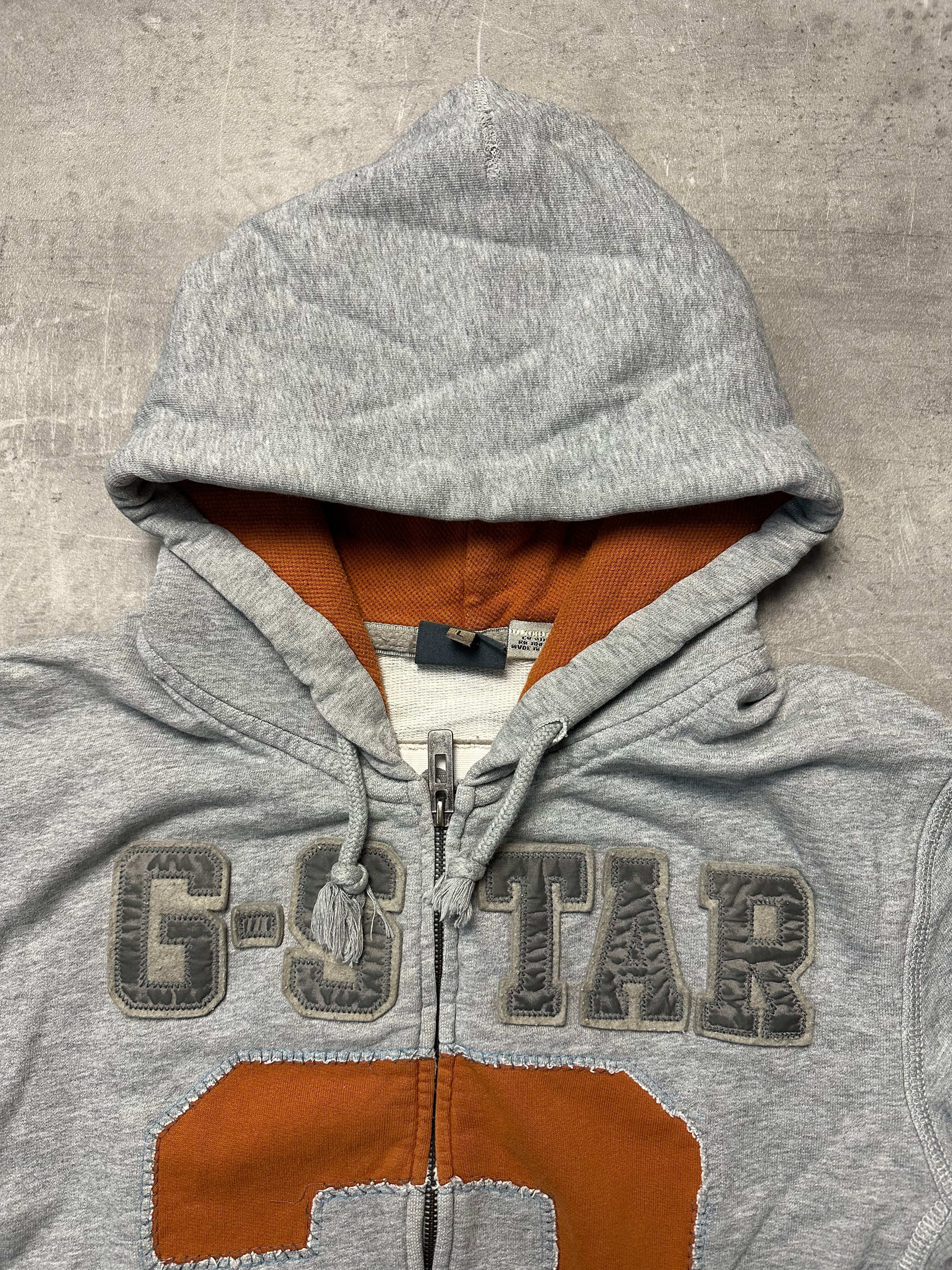 GREY/ORANGE VINTAGE G-STAR RAW ZIP HOODIE RARE - 2000s - M