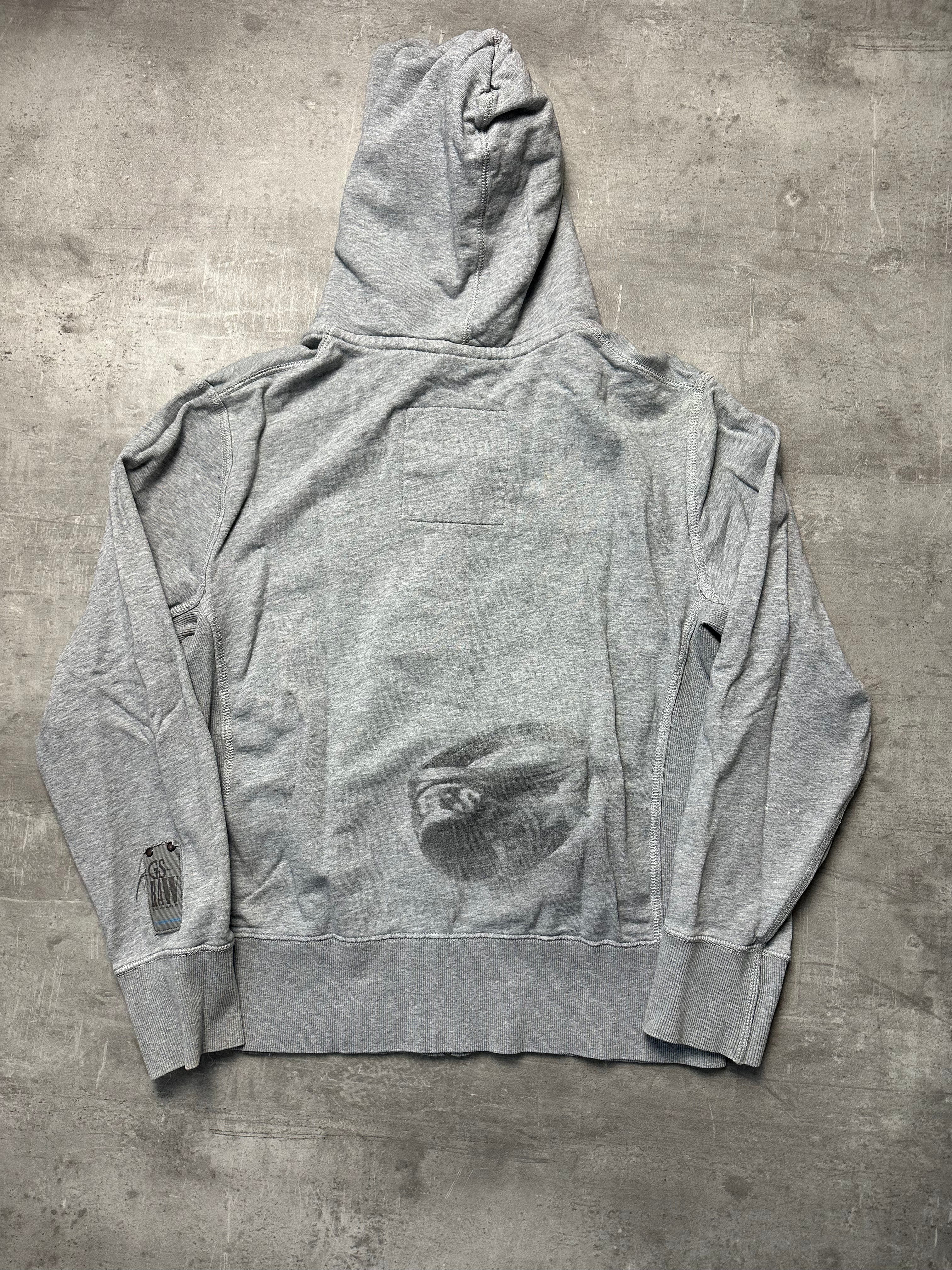 GREY/ORANGE VINTAGE G-STAR RAW ZIP HOODIE RARE - 2000s - M
