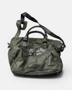 KHAKI VINTAGE LIEBESKIND BERLIN RARE LEATHER EMBROIDERY BAG Y2K