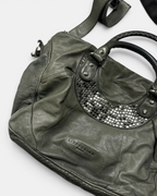 KHAKI VINTAGE LIEBESKIND BERLIN RARE LEATHER EMBROIDERY BAG Y2K
