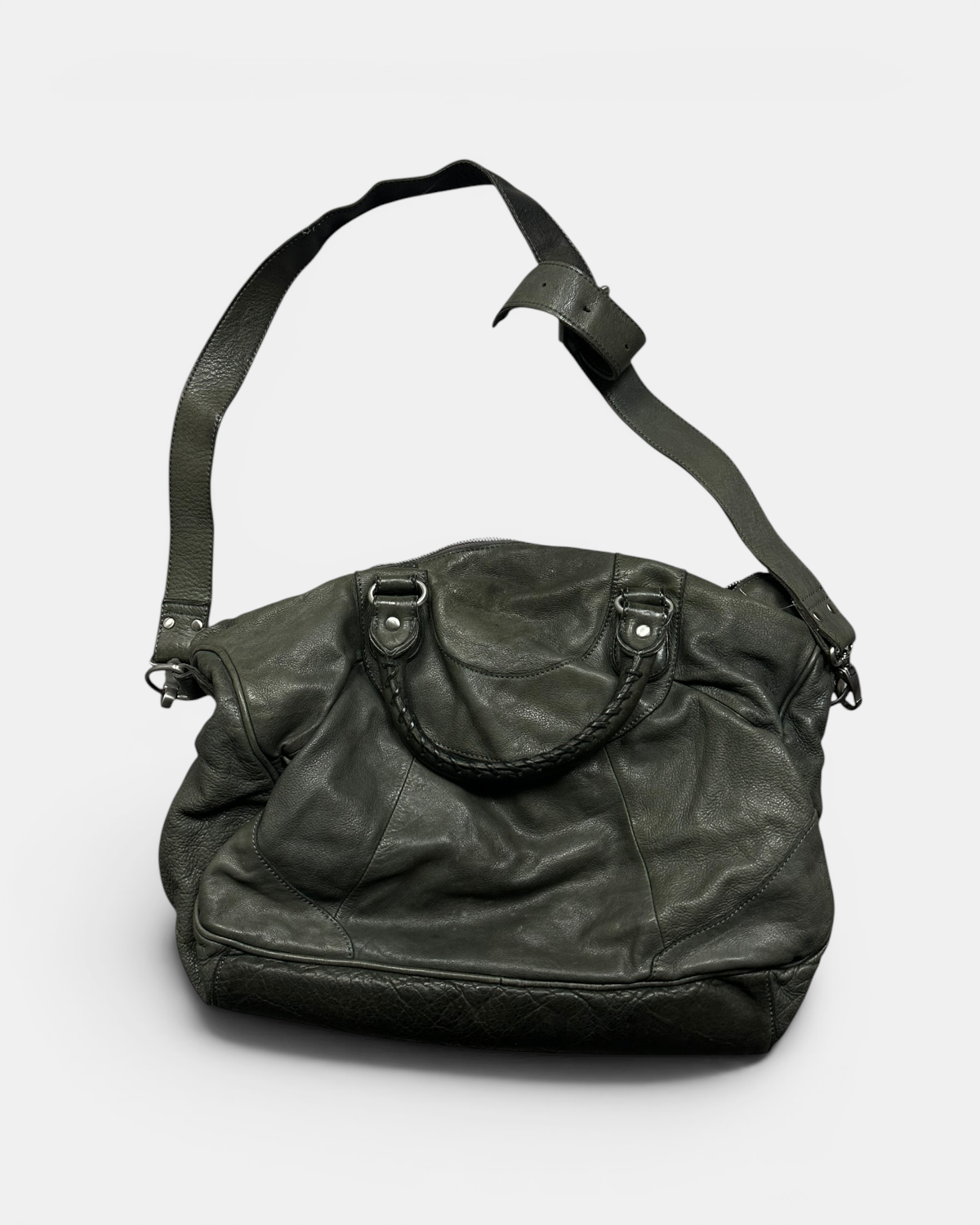 KHAKI VINTAGE LIEBESKIND BERLIN RARE LEATHER EMBROIDERY BAG Y2K