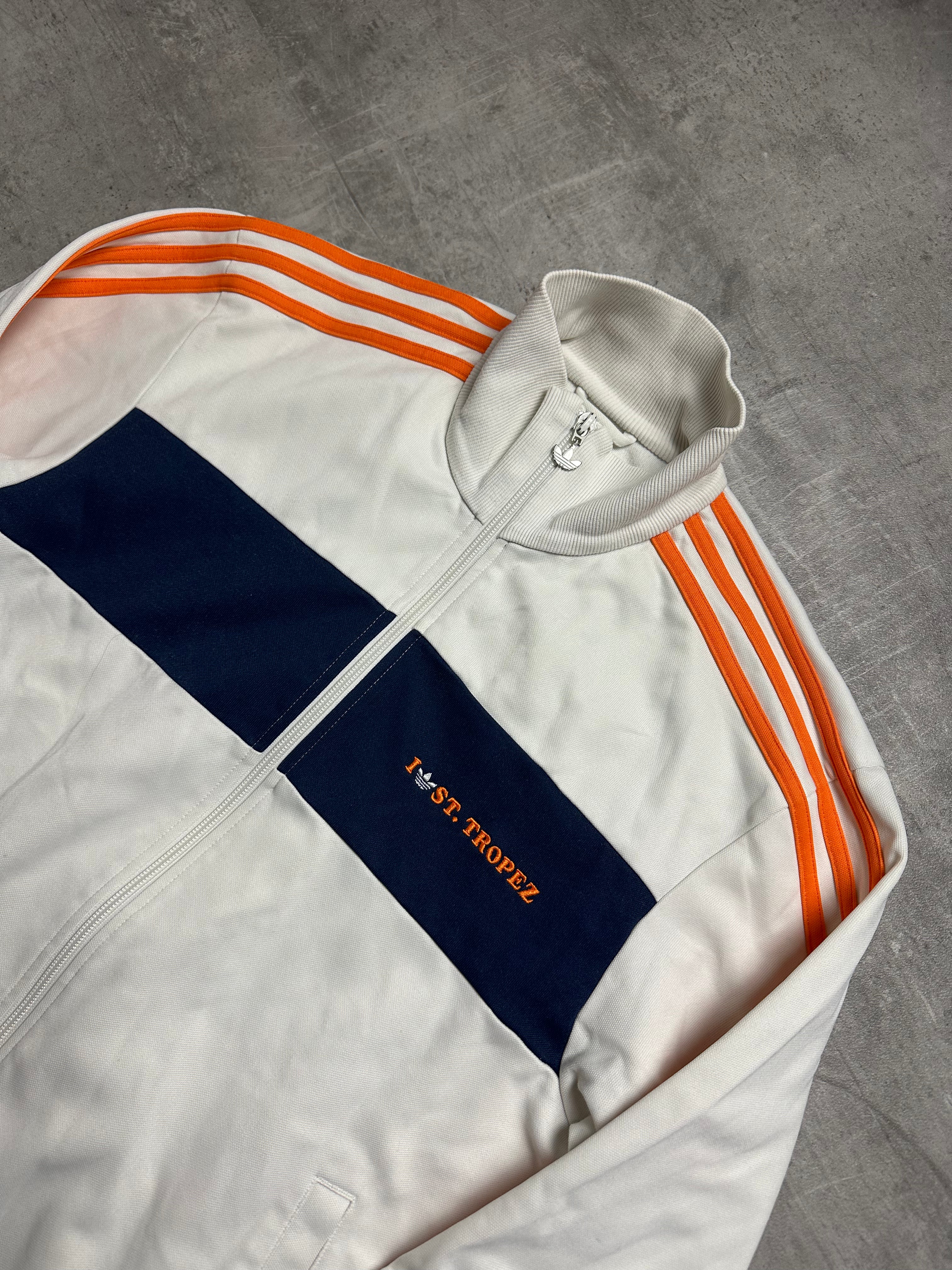WHITE/ORANGE VINTAGE ADIDAS ST. TROPEZ TRACK JACKET RARE - 2000s - M/L
