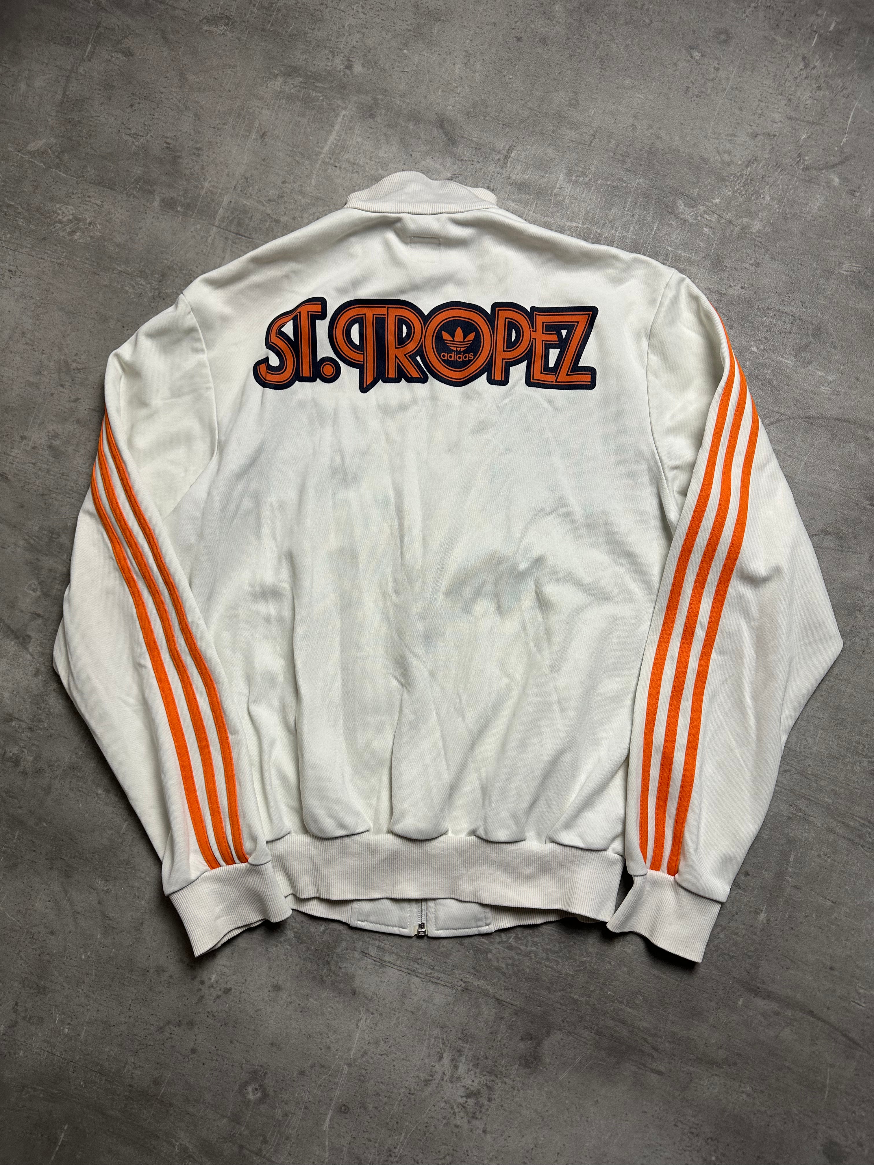 WHITE/ORANGE VINTAGE ADIDAS ST. TROPEZ TRACK JACKET RARE - 2000s - M/L