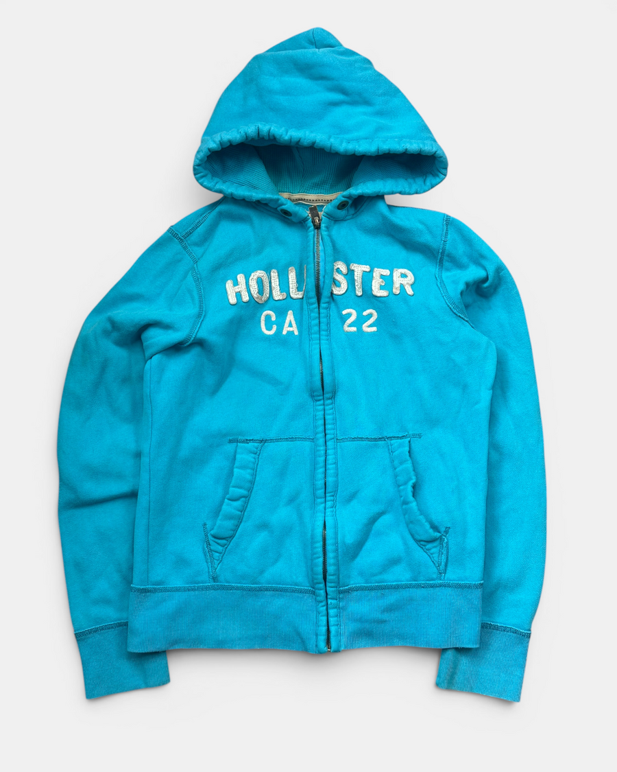 BLUE VINTAGE HOLLISTER RARE STICHED ZIP HOODIE